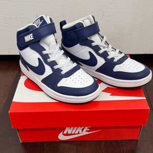 Nike Kids Court Borough Mid 2 (PSV) Blue and White High-Top Sneakers Boys 13C